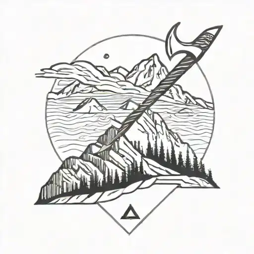 Small Ice Axe With Mountains