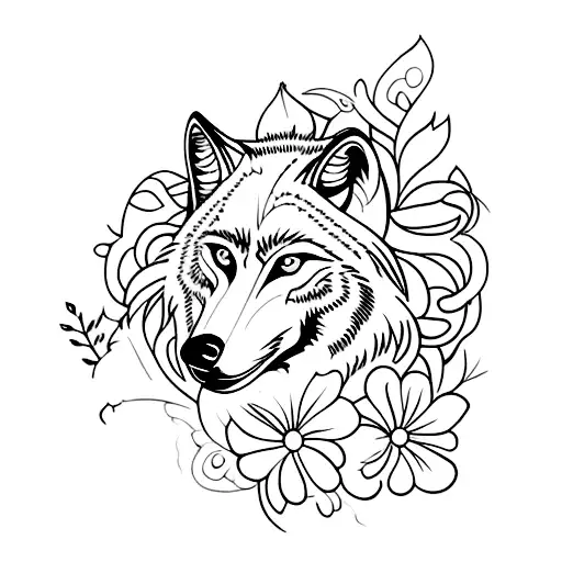 Wolf And Flowers