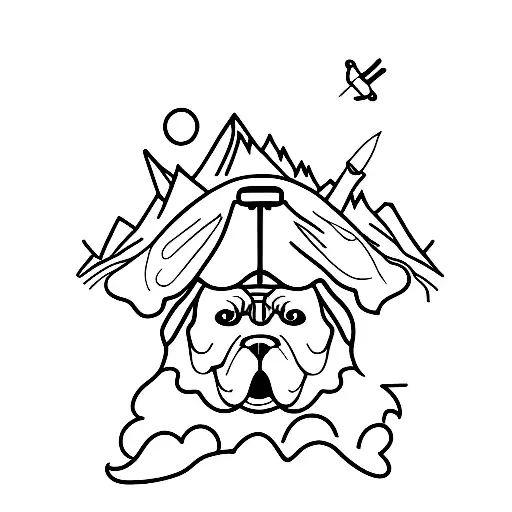 A Minimalist Tattoo Of A Dog Grilling On A Mountain
