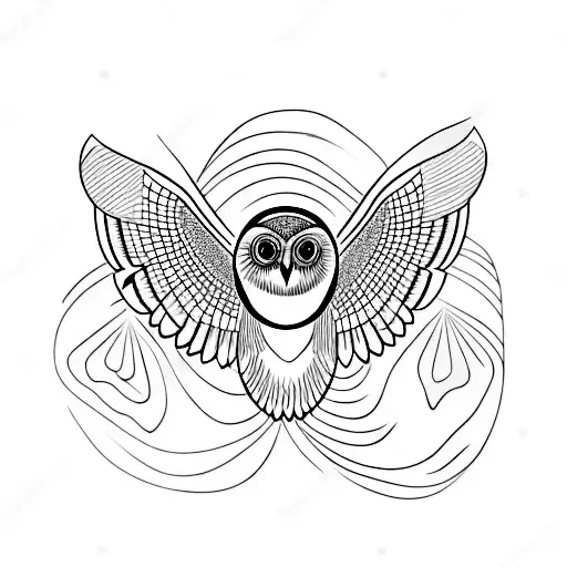 Owl In Flight Surrounded By Two Curvy Lines With Dots At The End Of The Lines