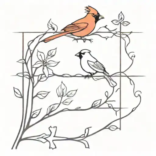 Cardinal And A Cross With Vines Wrapping