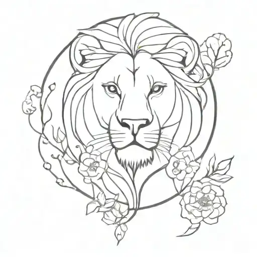 Lion With Birth Flowers Surrounding
