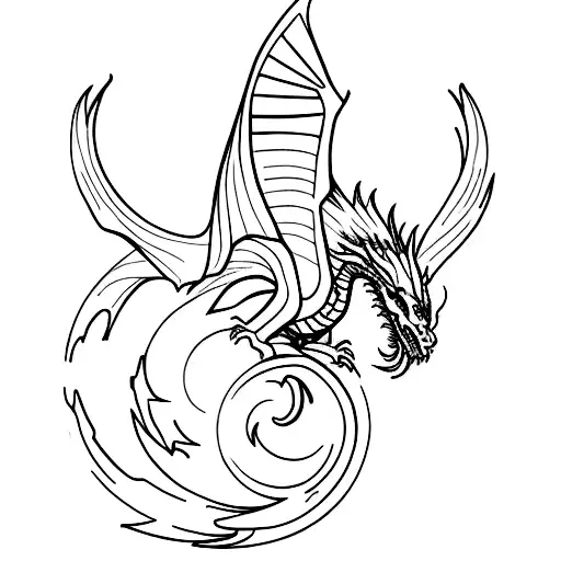 Fine Line Dragon With The Moon
