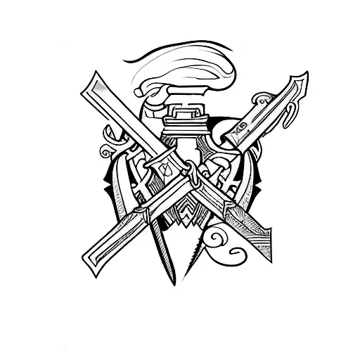 Fine Line Minimalist Sword Going Through Human Heart