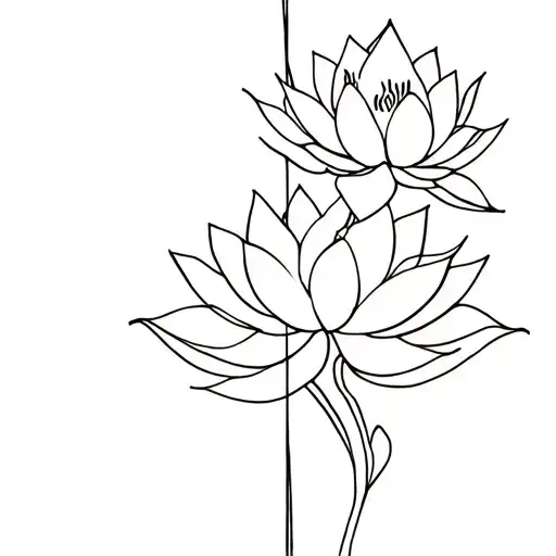Fine Vertical Line With Lotus Flowers