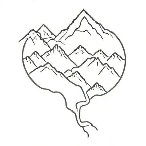 A Minimalist Outline Of A Mountain Range With A Hiking Trail Winding Through It
