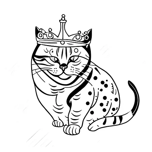 A Minimalist Tattoo Of A Cat Wearing A Crown