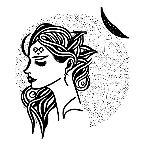 Feminine Goddess With Vines And Moon