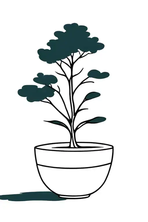 Small Pot Plant With Shadow Of Big Tree Behind