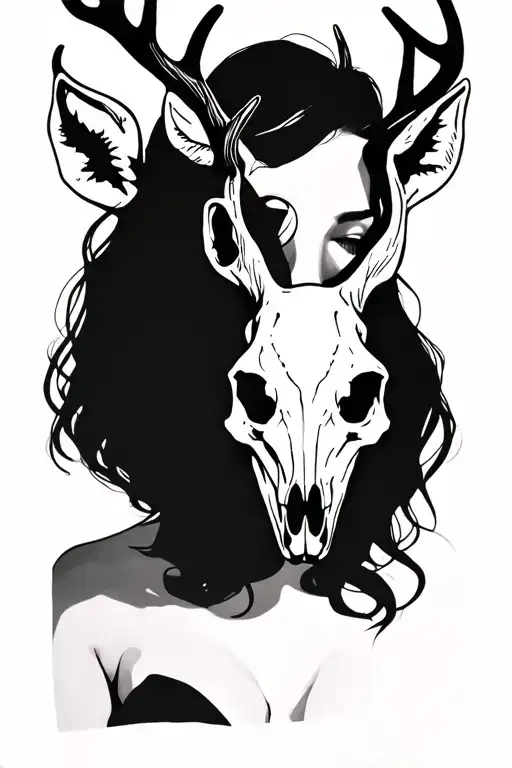 Sexy Woman With Deer Skull Head