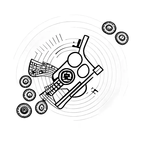 A Minimalist Tattoo Of A Guitar With Video Game Controller Buttons Incorporated Into The Design