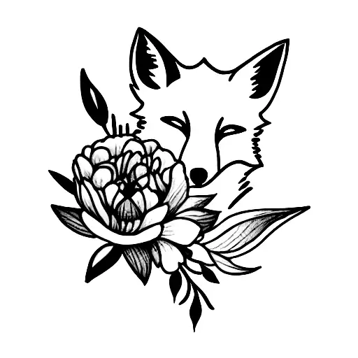 Fox With Peonies