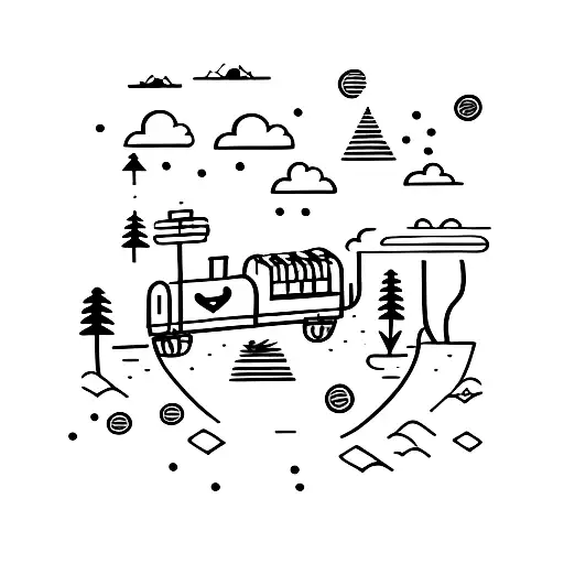 A Train Passing Through A Forest With Musical Notes Floating In The Air