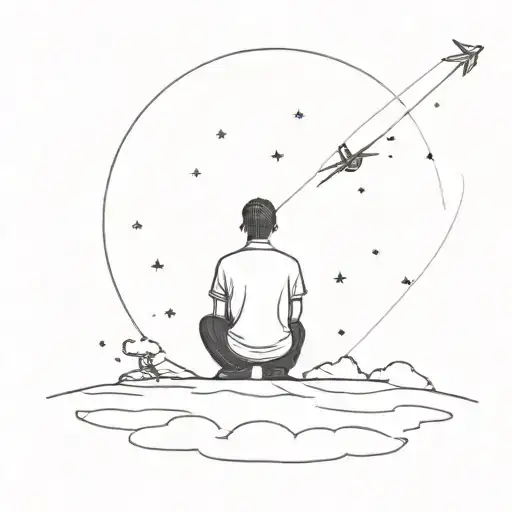 Lonely Man Looking At The Starry Sky And Space With Planes