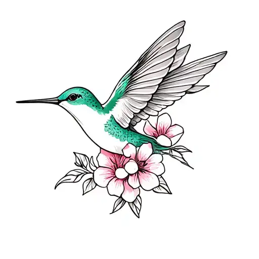 Hummingbird With Flowers Intertwined