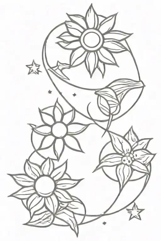Moon Stars Sun Flowers Intertwined