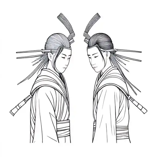 Two Samurai Man And Woman