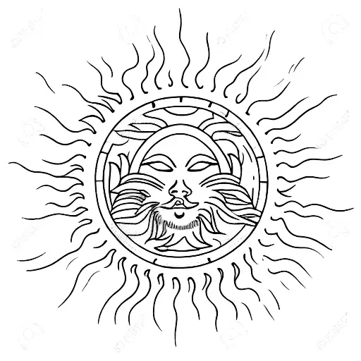 Men's Sun Tattoo With Line Work