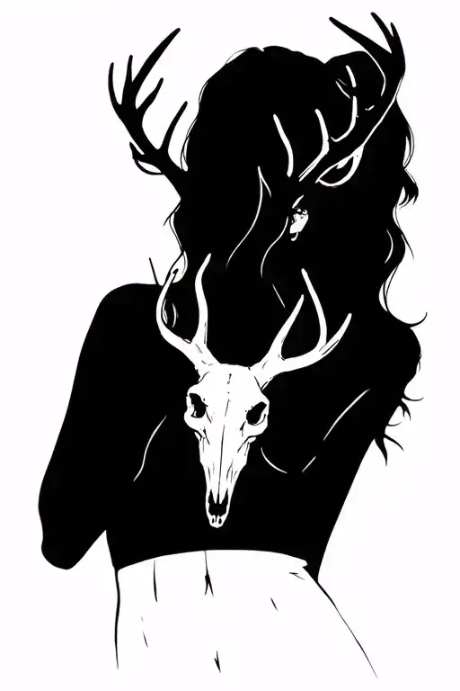 Sexy Woman With Deer Skull Head