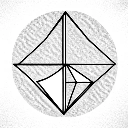 A Stylish Abstract Geometry Tattoo Design With White Background And Thin Black Lines Without