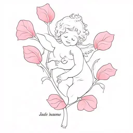 Rose Petals With A Happy Little Cherub On Them And Jade's Name Written On Them