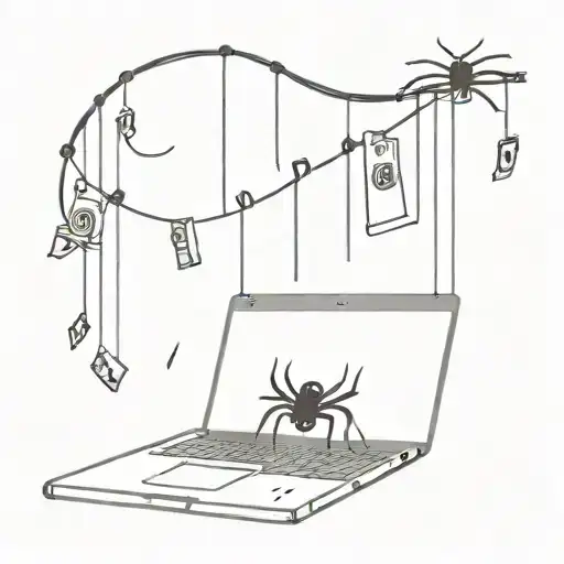 A Sleek Minimalist Design Of A Spider Hanging From A Laptop With Cash Money Raining Down Around Them