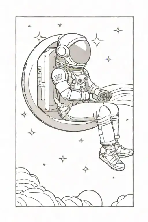 Anime Astronaut Sitting On A Miniaturized Moon