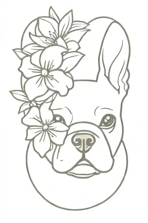 French Bulldog Head Flower In A Bouquet Wrapped Loosely