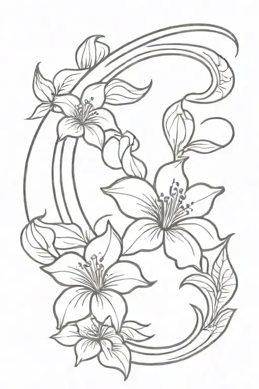 Large Crescent Moon Surrounded By Smaller Hibiscus Flowers