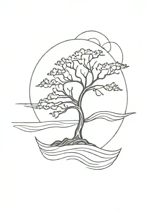 Tree And Ocean Waves
