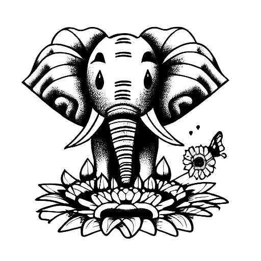 Elephant With Sunflowers And Butterflies