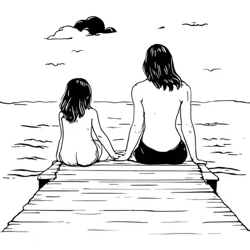 Me And My 5-Year-old Daughter Sitting On A Dock Looking Out At The Beach