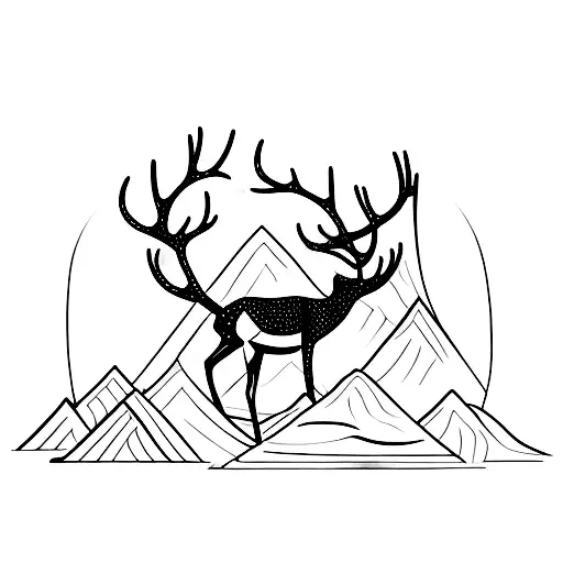 Deer Silhouette Blending Into A Mountain Landscape