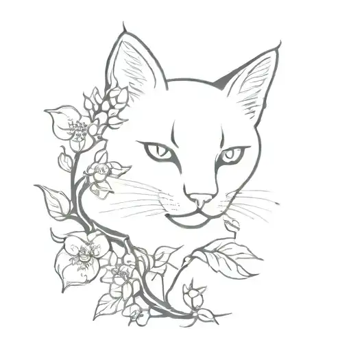 Gothic Style Of A Cat Paw With Branches Of Peach Blossoms And Juneberries