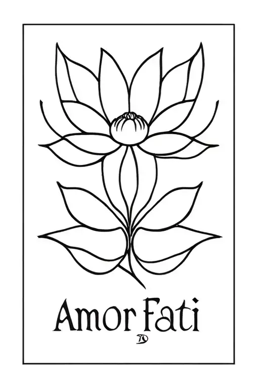 White Lotus The Word Amor Fati And Little Designs In A Straight Line