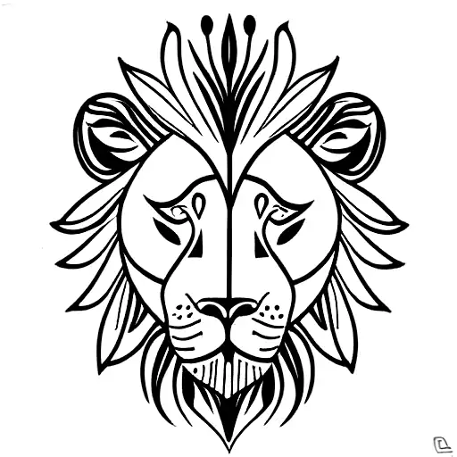 Outline Of A Lion Sitting Down With A Bird On Its Shoulder