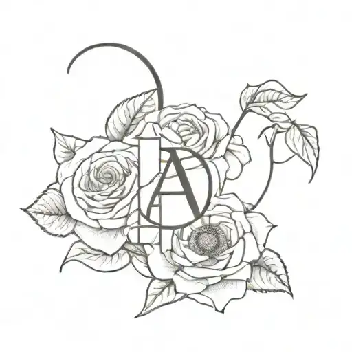 Tattoo With An A Initial With Roses And Sunflowers