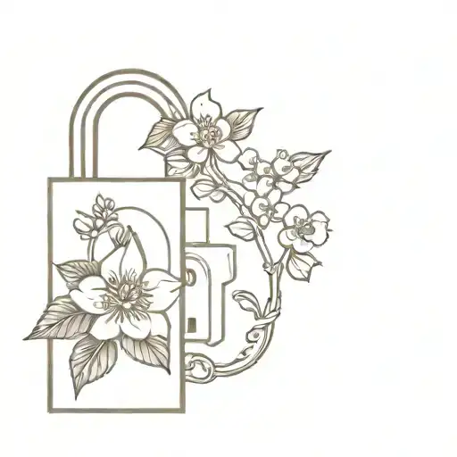 Gothic Style Lock And Key With Peach Blossoms And Juneberries