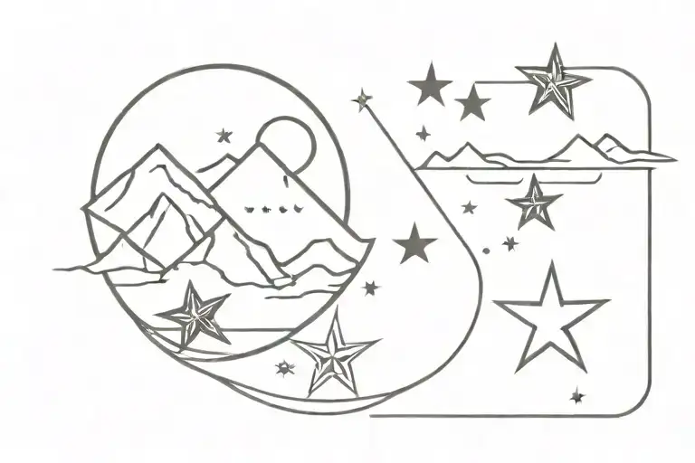 Mountain Sun Moon And Sea Stars Forming The Shape