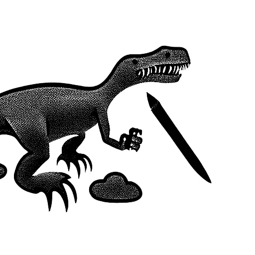Cartoon Dinosaur Holding A Knife