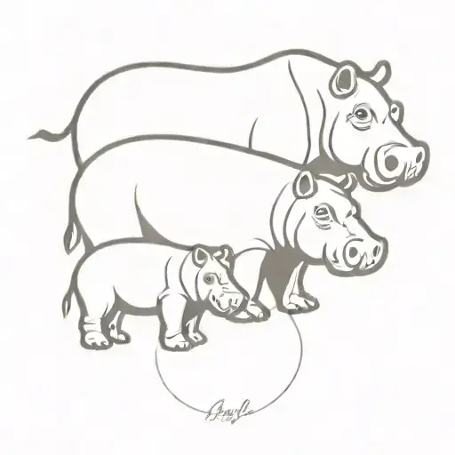 Mother Hippopotamus And 2 Baby Hippopotamus