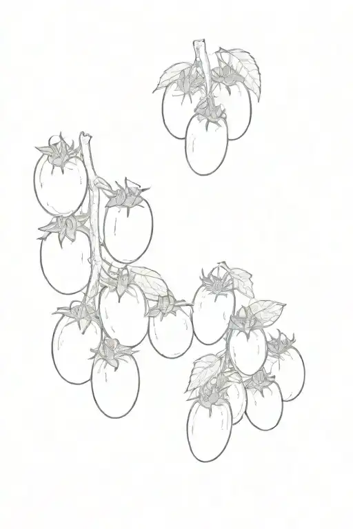 Cherry Tomatoes Growing On A Vine Up A Stake With Flower