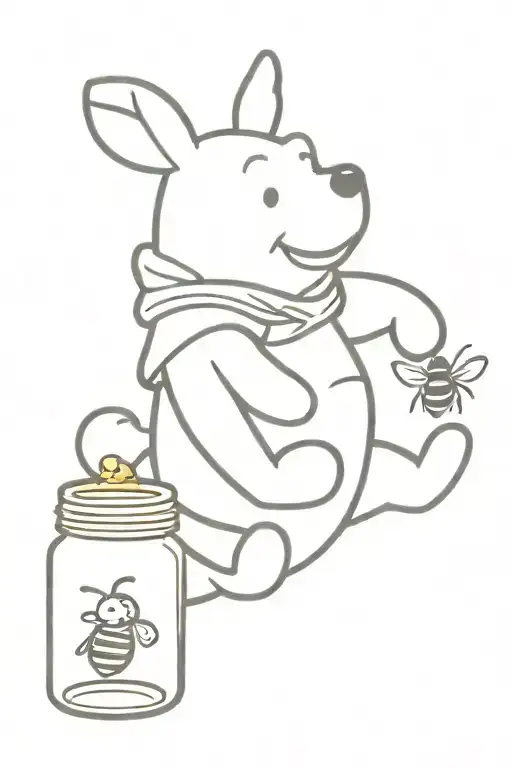 Winnie The Pooh Holding A Jar Of Honey And A Bee Flying