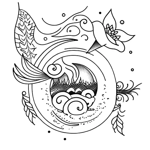 A Minimalist Tattoo Of A Crescent Moon Surrounded By Delicate Lilies And Fire Flies