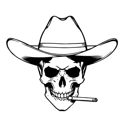 Skull With Cowboy Hat And Cigarette