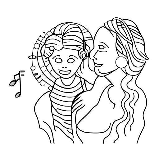 A Silhouette Of A Mother And Daughter Listening To Music