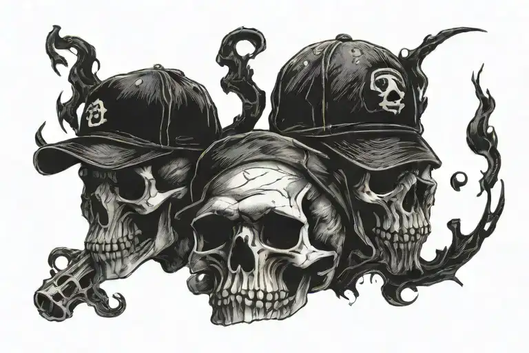 Three Skulls With A Baseball Hat