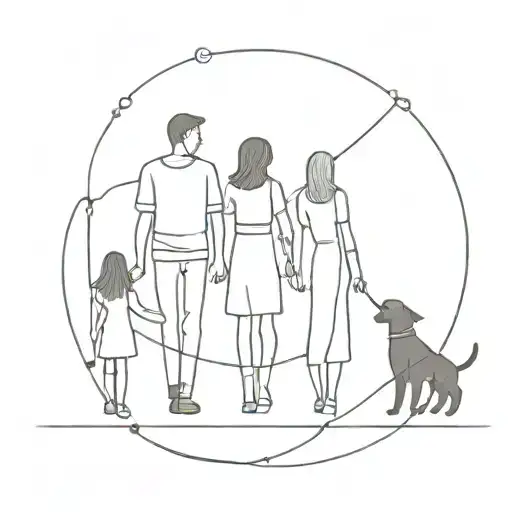 Family With Father Mother And Daughters And A Dog With Strings
