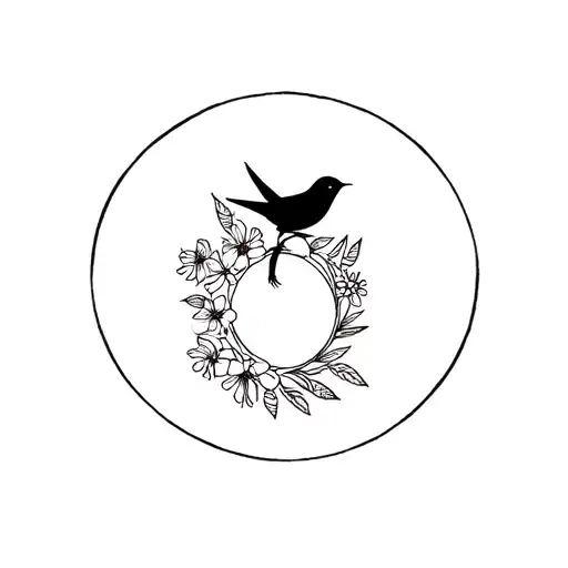 Floral Semi Circle With Small Bird