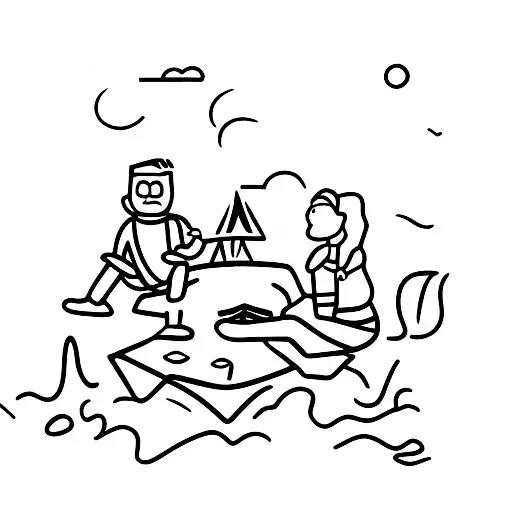 Father Daughter Sitting By A Campfire In The Mountains